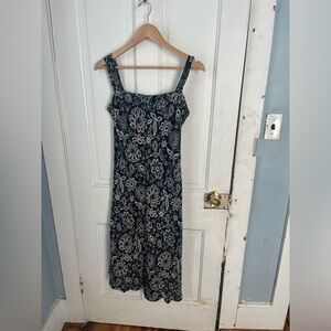 Ralph Lauren blue grey floral silk midi sleeveless tank dress 8